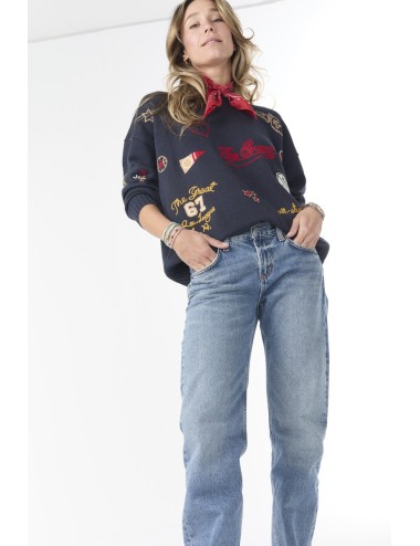 Pullover Embroidered Oversize Crew - True Navy