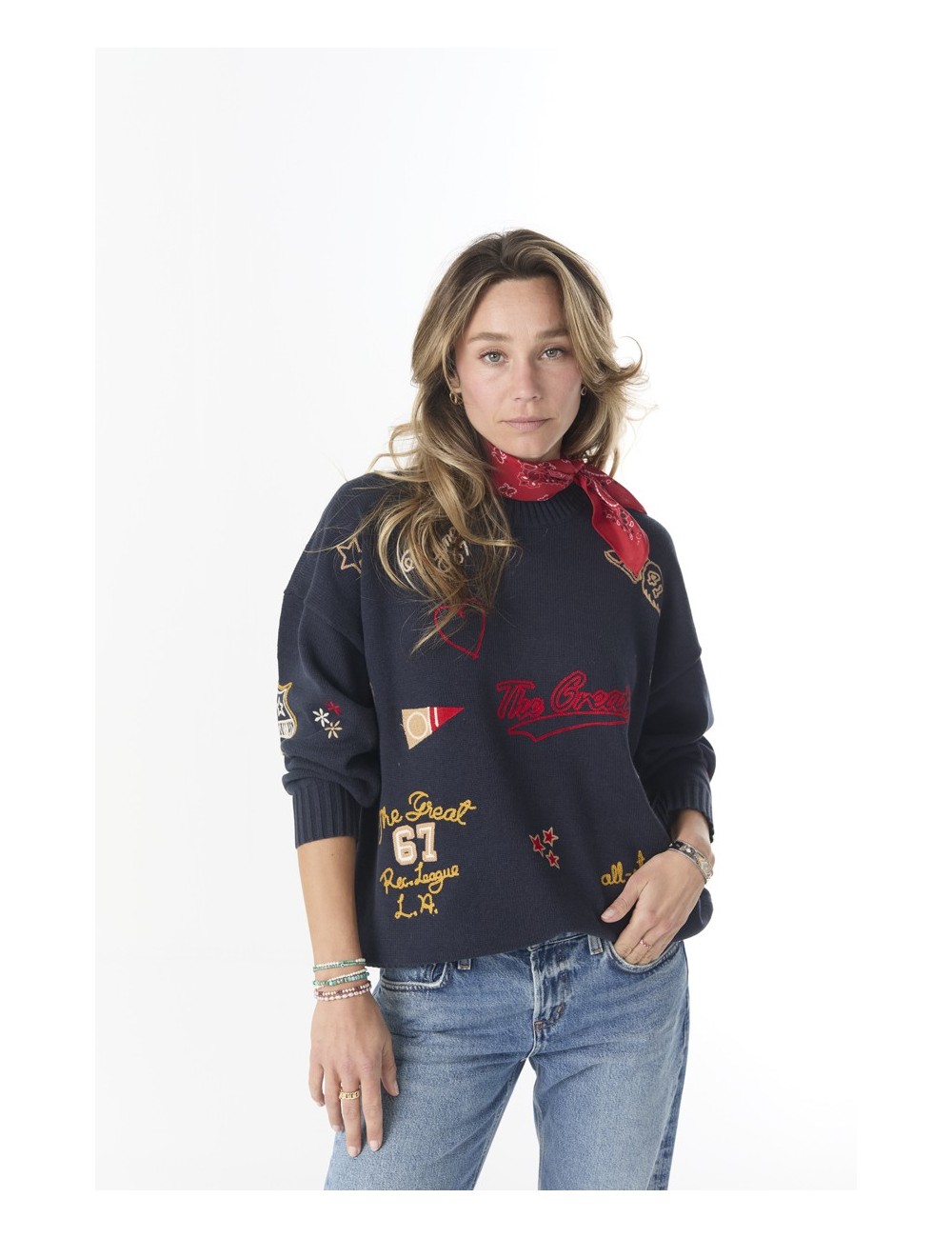 Pullover Embroidered Oversize Crew - True Navy