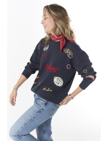 Pullover Embroidered Oversize Crew - True Navy