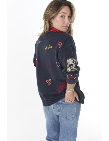 Pullover Embroidered Oversize Crew - True Navy