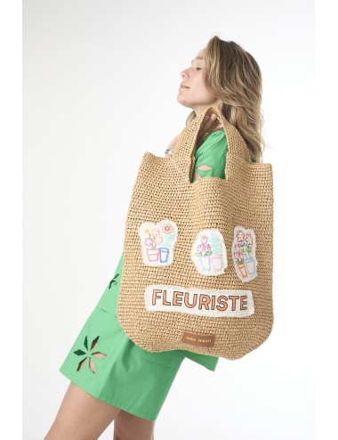 Cabas RAFFIA - Patchs Fleurs
