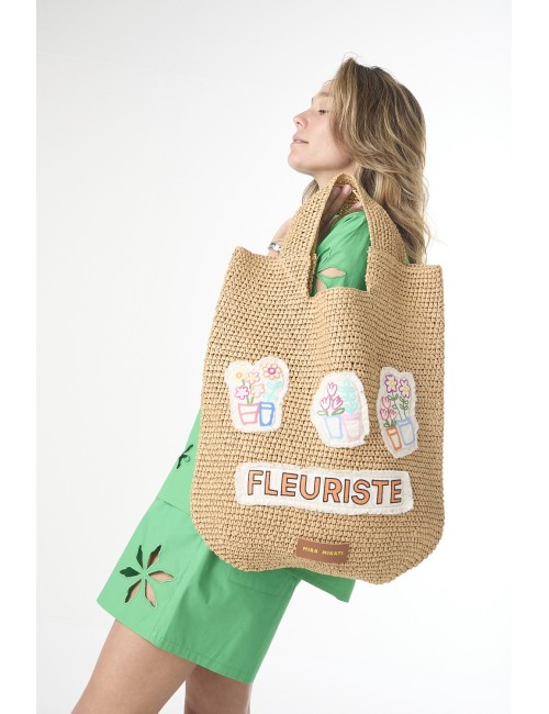 Cabas RAFFIA - Patchs Fleurs