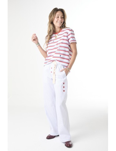 Pantalon Rayé Brodé