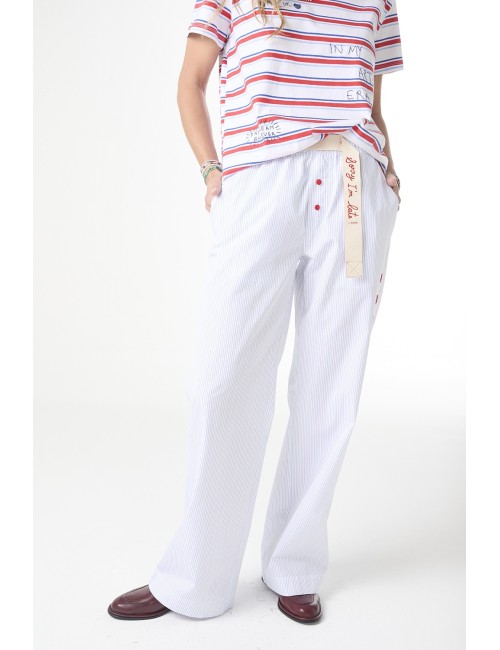 Pantalon Rayé Brodé