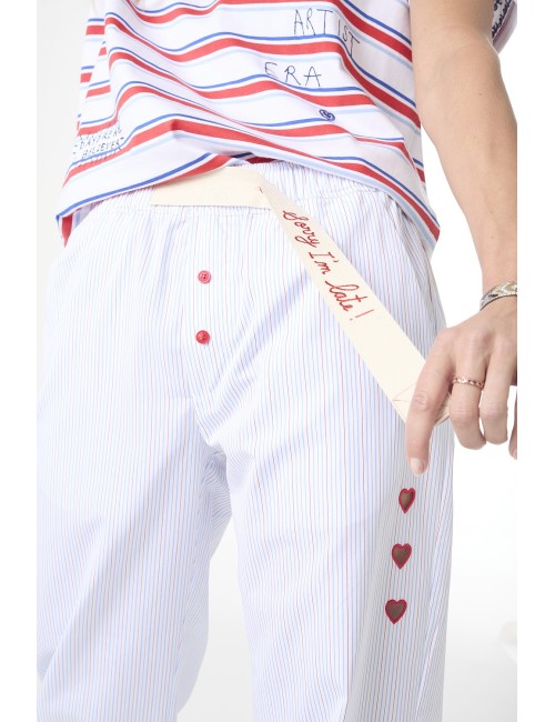 Pantalon Rayé Brodé