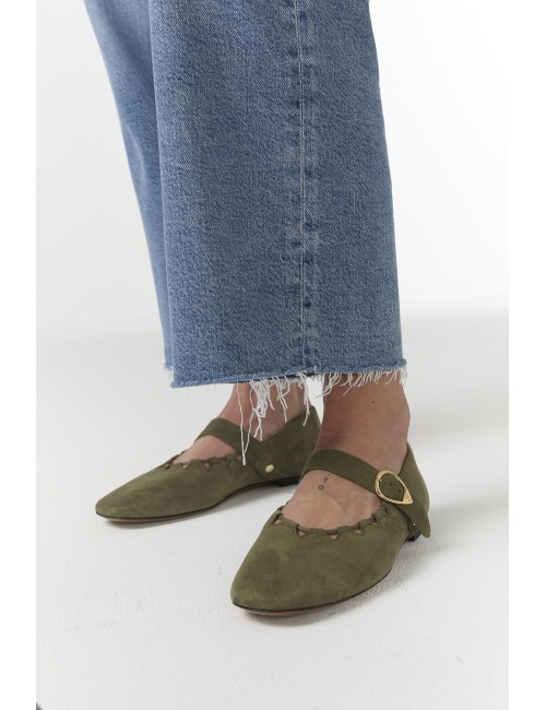 Ballerine GINGER, Daim - Kaki