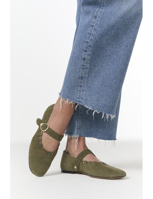 Ballerine GINGER, Daim - Kaki