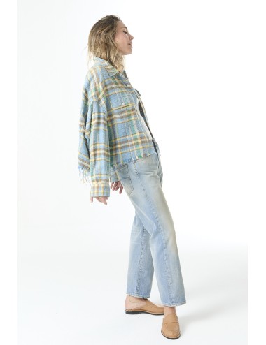 Cropped Workshirt - Light Blue Plaid