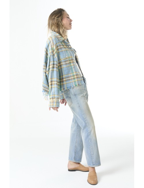 Cropped Workshirt - Light Blue Plaid