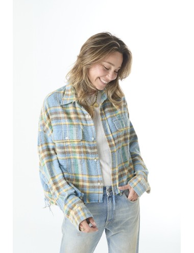 Cropped Workshirt - Light Blue Plaid