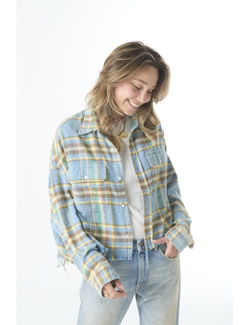 Cropped Workshirt - Light Blue Plaid