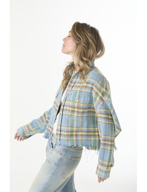 Cropped Workshirt - Light Blue Plaid