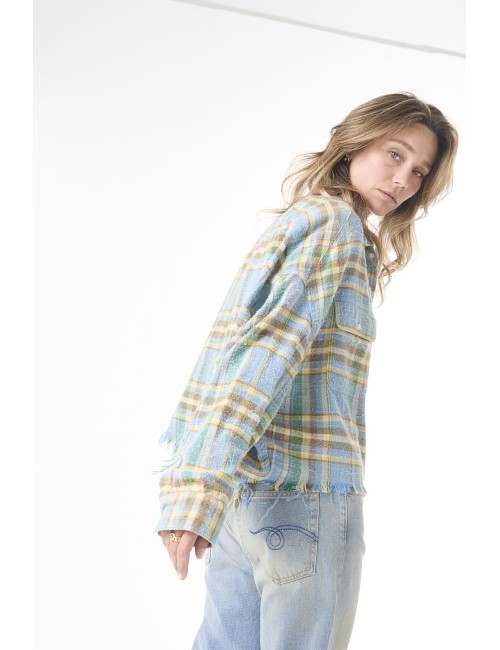 Cropped Workshirt - Light Blue Plaid