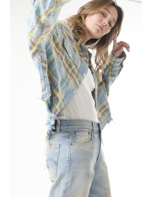 Cropped Workshirt - Light Blue Plaid
