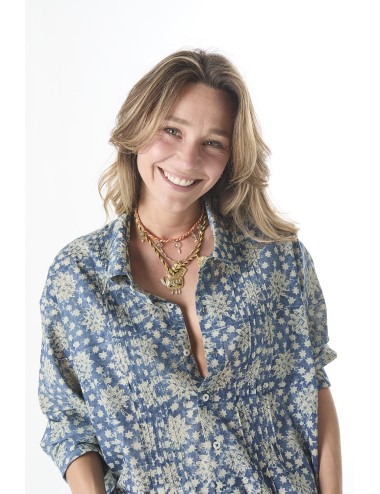 Chemise PINTUCK DROP NECK - Blue Indigo Medallion