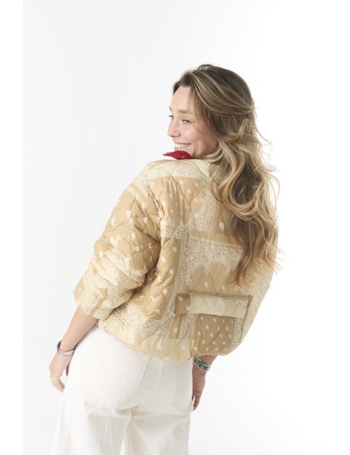 The Reversible Ultra Light Puffer - Khaki Bandana With Cream