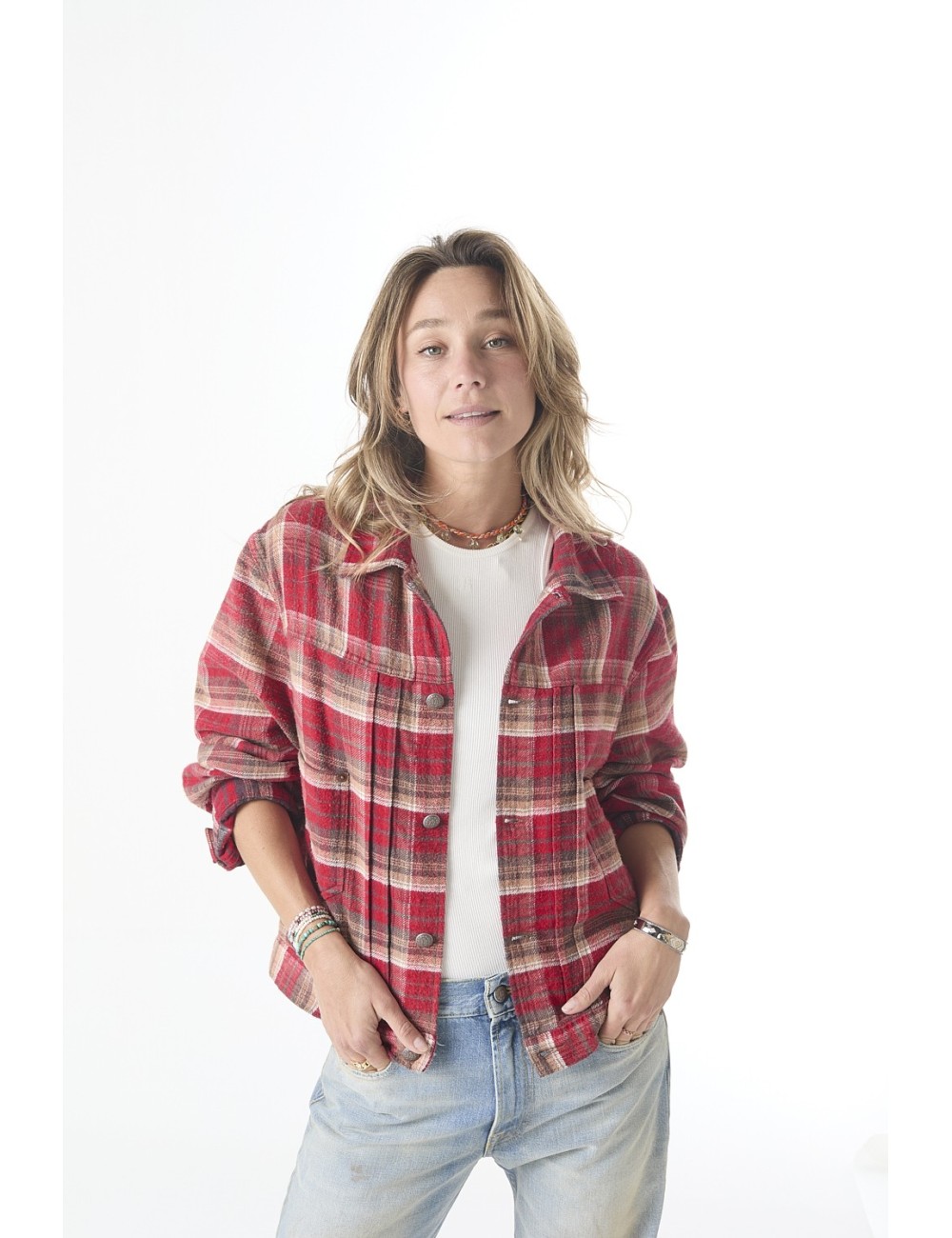 Veste Relaxed Pleated TRUCKER - Red Plaid