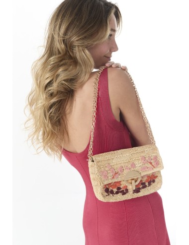 Sac MOON Moyen Raphia - Multico / Rose