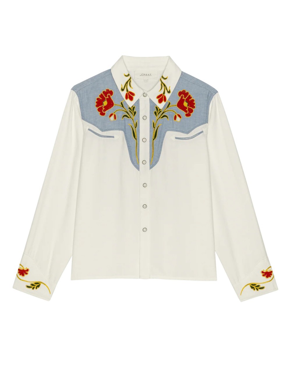 Chemise Brodée WESTERN - Cream w/ Chambray Mix