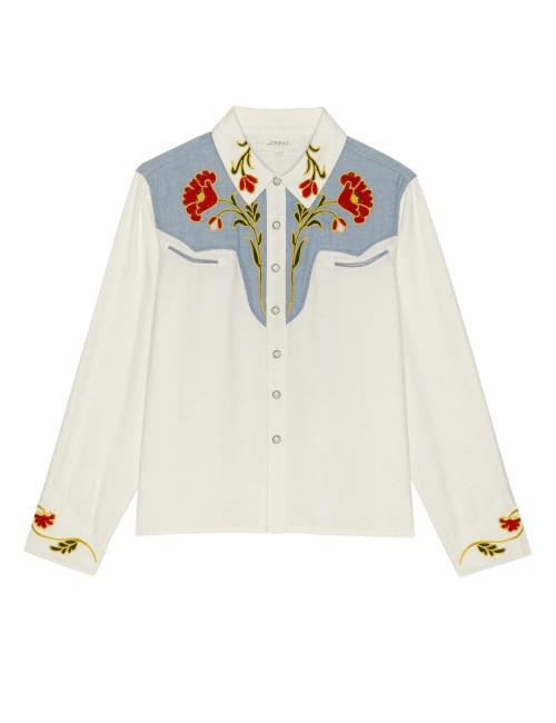 Chemise Brodée WESTERN - Cream w/ Chambray Mix