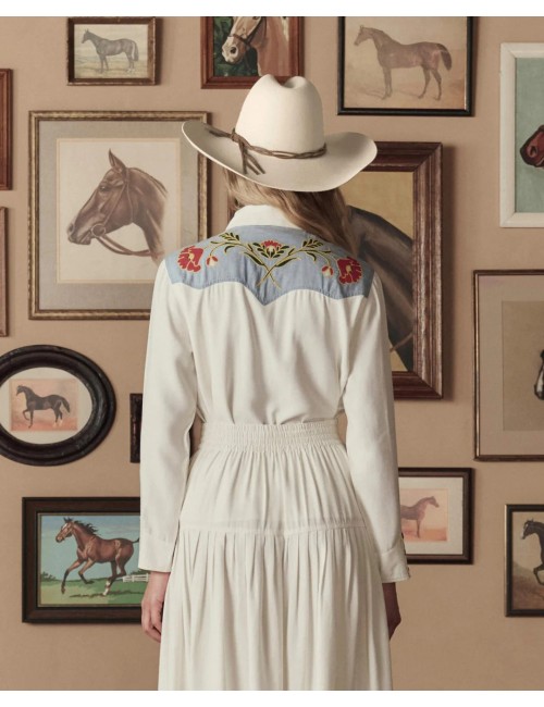 Chemise Brodée WESTERN - Cream w/ Chambray Mix
