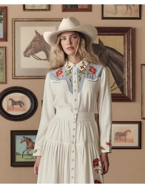 Chemise Brodée WESTERN - Cream w/ Chambray Mix