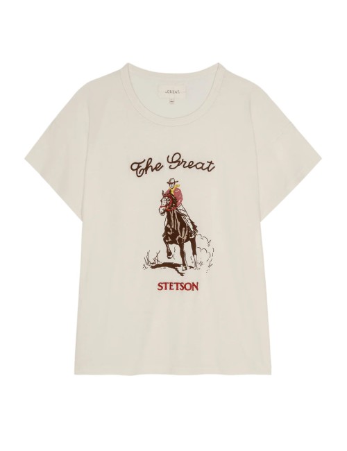 Tee-shirt BOXY CREW w/ STETSON Graphic - Washed White