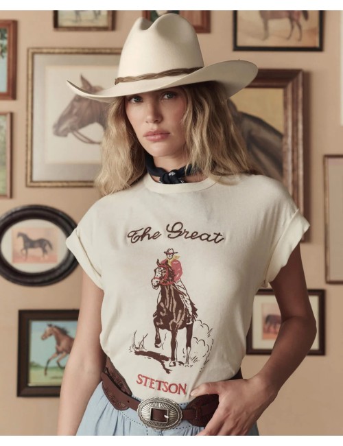 Tee-shirt BOXY CREW w/ STETSON Graphic - Washed White