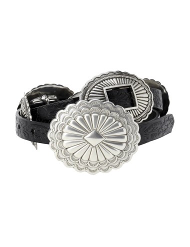 Ceinture en cuir CONCHO - Black with Silver