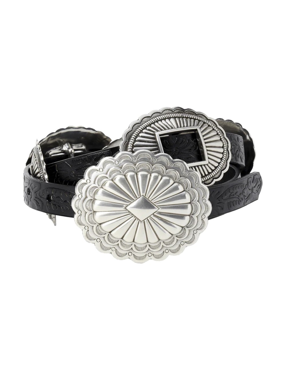 Ceinture en cuir CONCHO - Black with Silver