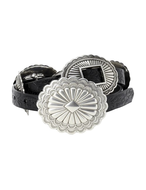 Ceinture en cuir CONCHO - Black with Silver