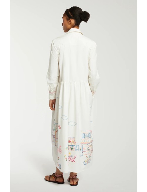 Robe chemise brodée - Écrue