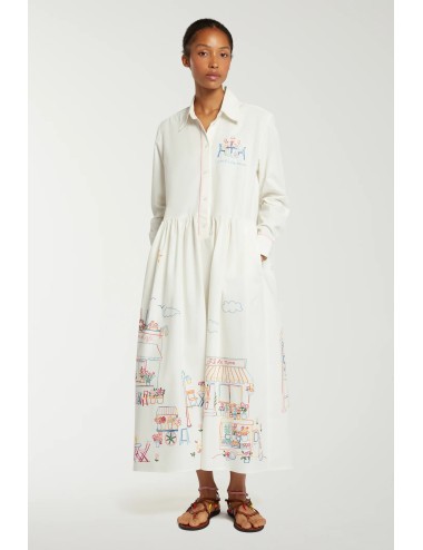 Robe chemise brodée - Écrue