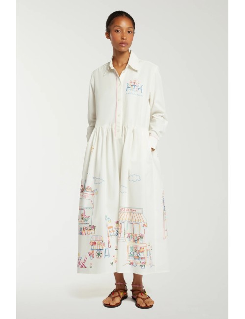 Robe chemise brodée - Écrue