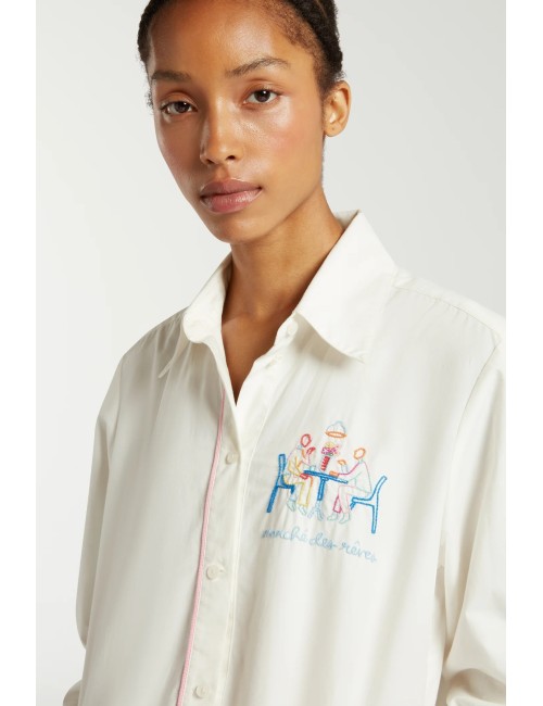 Robe chemise brodée - Écrue