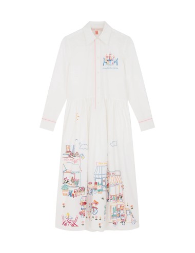 Robe chemise brodée - Écrue