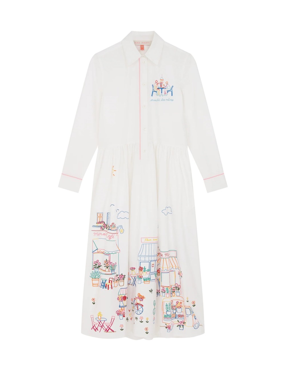 Robe chemise brodée - Écrue