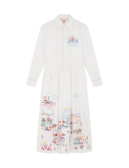 Robe chemise brodée - Écrue