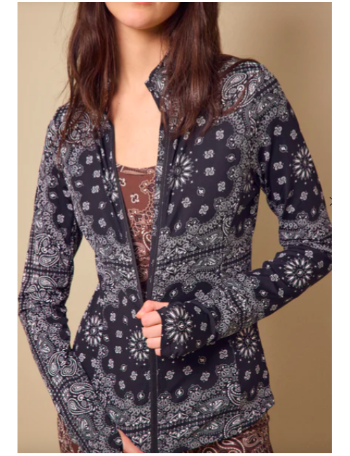 VESTE ZIP YOGA BANDANA NOIRE